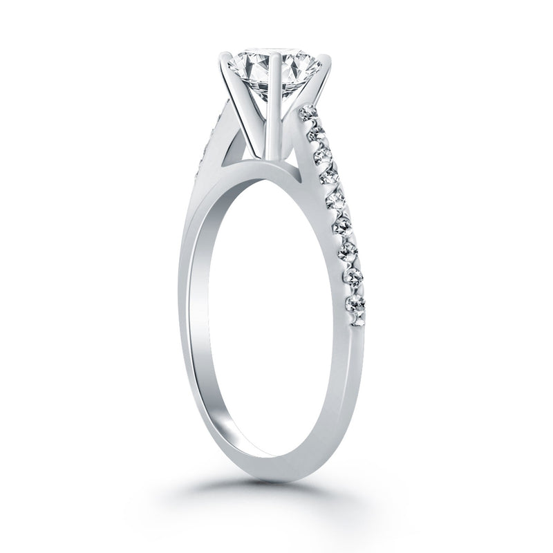 14k White Gold Micro Prong Diamond Cathedral Engagement Ring - Premium Rings - Just $3712.99! Shop now at Pulse Designer Fashion