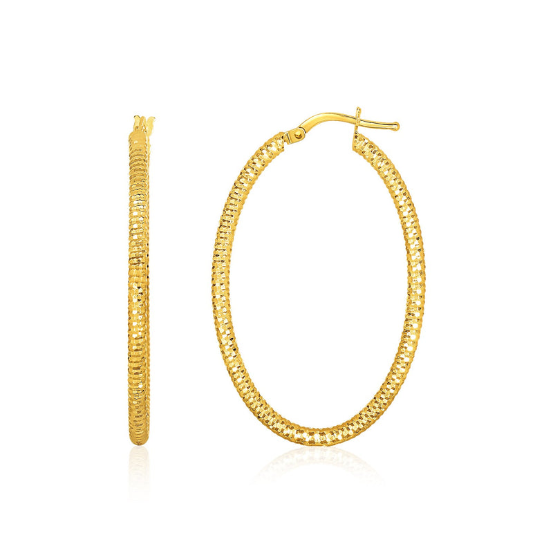 14k Yellow Gold Textured Oval Hoop Earrings - Premium Earrings - Just $425.99! Shop now at Pulse Designer Fashion