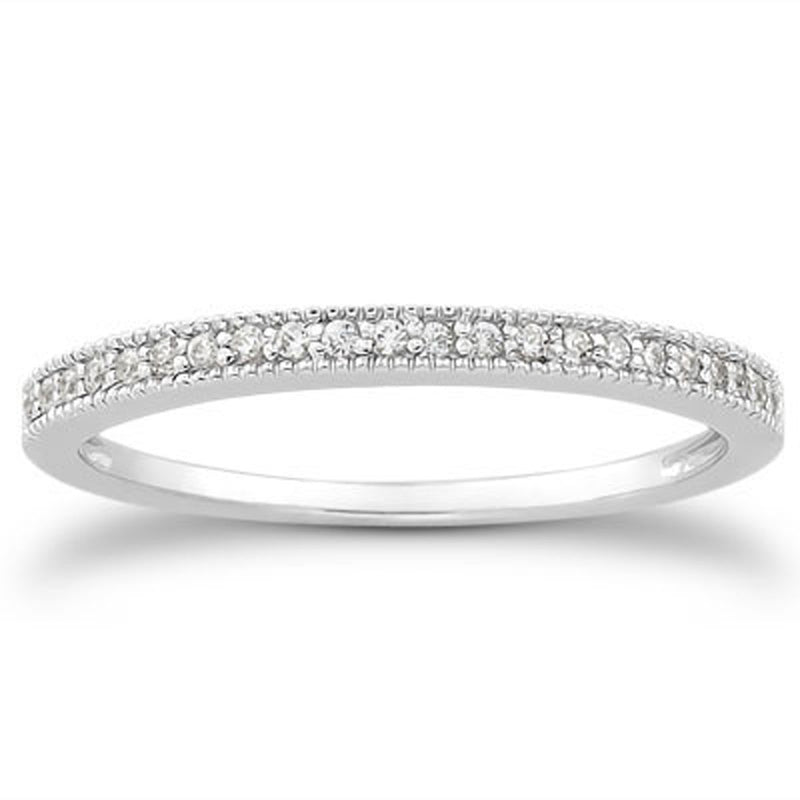 14k White Gold Diamond Micro Pave Diamond Milgrain Wedding Ring Band - Premium Rings - Just $935.99! Shop now at Pulse Designer Fashion