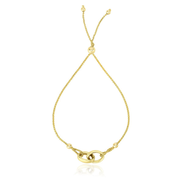 14k Yellow Gold Entwined Rings Adjustable Lariat Style Bracelet - Premium Bracelets - Just $524.99! Shop now at Pulse Designer Fashion