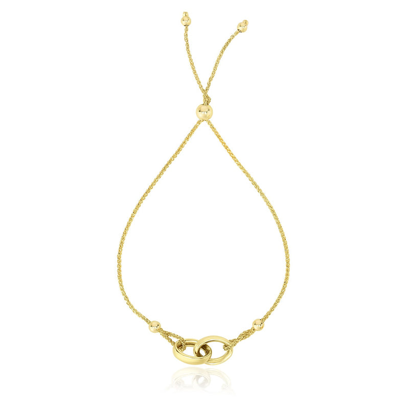 14k Yellow Gold Entwined Rings Adjustable Lariat Style Bracelet - Premium Bracelets - Just $524.99! Shop now at Pulse Designer Fashion