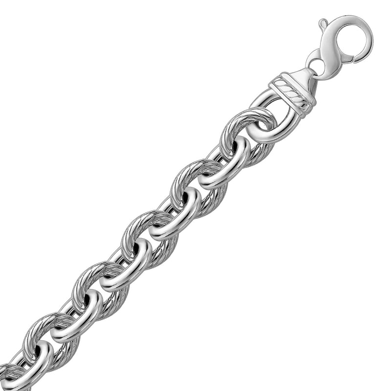 Sterling Silver Rhodium Plated Diamond Cut Cable Style Chain Bracelet - Premium Bracelets - Just $495.99! Shop now at Pulse Designer Fashion