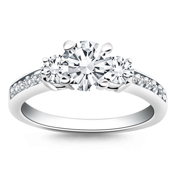 14k White Gold Three Stone Engagement Ring with Diamond Band - Premium Rings - Just $4974.99! Shop now at Pulse Designer Fashion