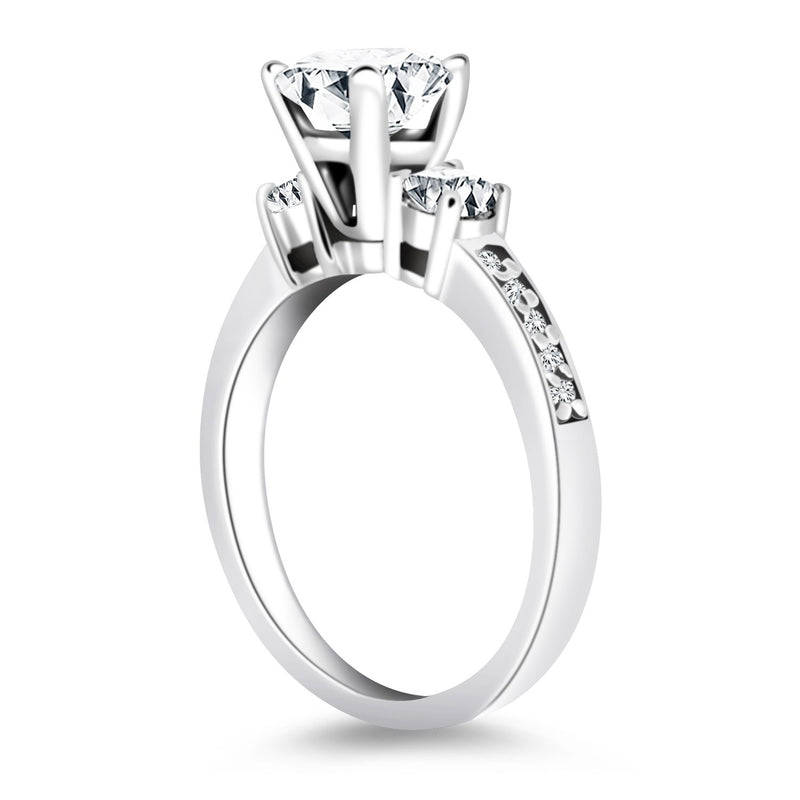 14k White Gold Three Stone Engagement Ring with Diamond Band - Premium Rings - Just $4974.99! Shop now at Pulse Designer Fashion