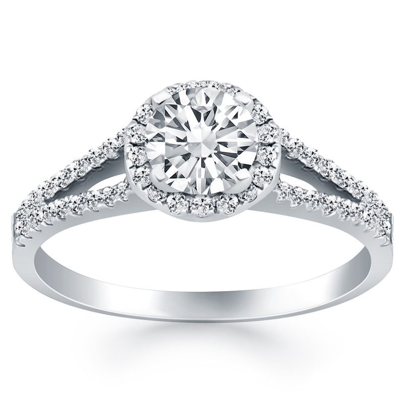 14k White Gold Diamond Halo Split Shank Engagement Ring - Premium Rings - Just $4389.99! Shop now at Pulse Designer Fashion