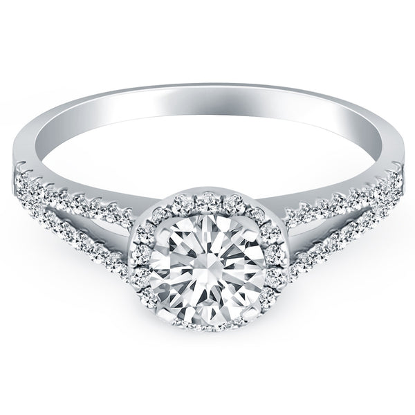 14k White Gold Diamond Halo Split Shank Engagement Ring - Premium Rings - Just $4389.99! Shop now at Pulse Designer Fashion