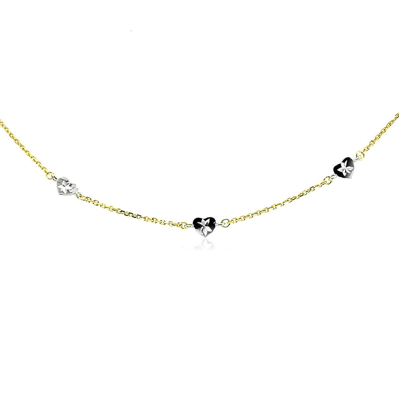 14k Two Tone Gold Anklet with Diamond Cut Heart Style Stations - Premium Anklets - Just $327.99! Shop now at Pulse Designer Fashion