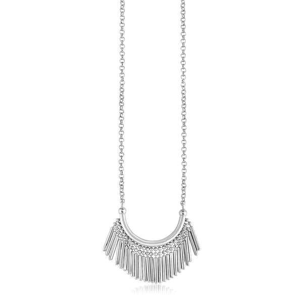 Sterling Silver Necklace with Curved Bar and Fringe - Premium Necklaces - Just $149.99! Shop now at Pulse Designer Fashion