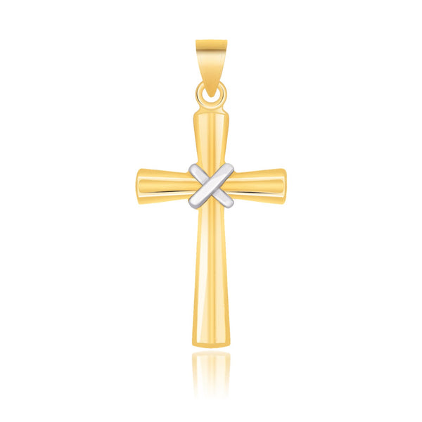 14k Two-Tone Gold Cross Pendant with a Center X Design - Premium Pendants - Just $193.99! Shop now at Pulse Designer Fashion