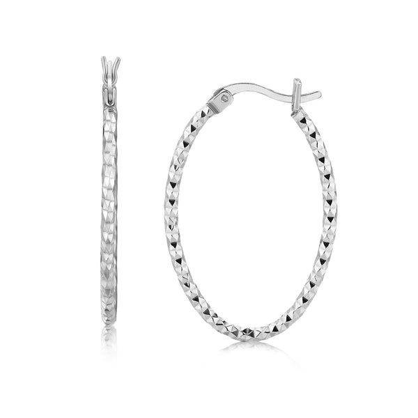 Sterling Silver Rhodium Plated Textured Diamond Cut Classic Hoop Earrings - Premium Earrings - Just $37.99! Shop now at Pulse Designer Fashion