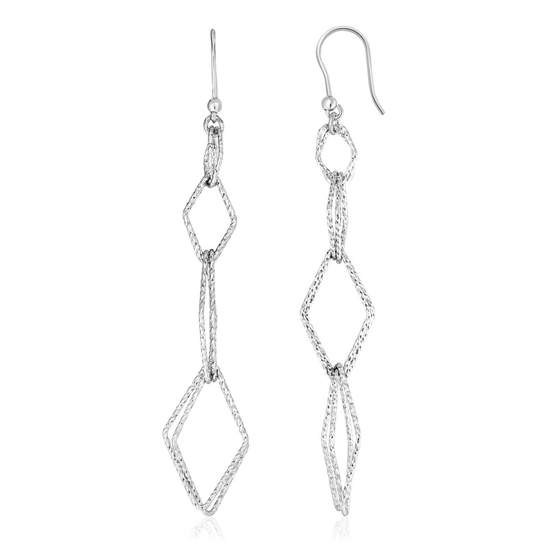 Sterling Silver Textured Interlocking Diamond Motif Dangle Earrings - Premium Earrings - Just $108.99! Shop now at Pulse Designer Fashion