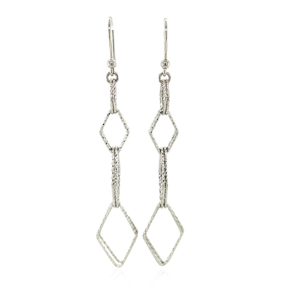 Sterling Silver Textured Interlocking Diamond Motif Dangle Earrings - Premium Earrings - Just $108.99! Shop now at Pulse Designer Fashion