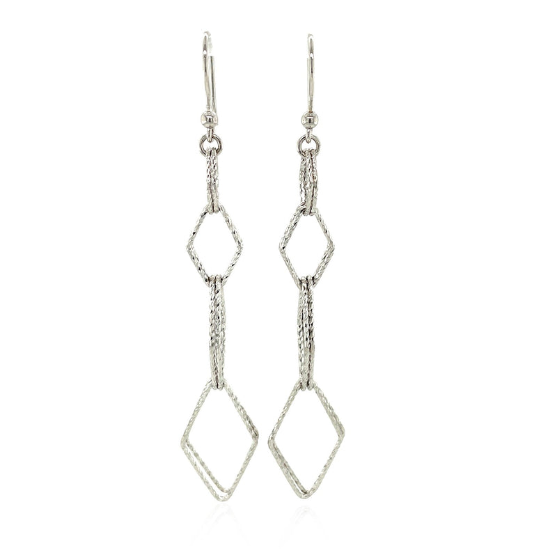 Sterling Silver Textured Interlocking Diamond Motif Dangle Earrings - Premium Earrings - Just $108.99! Shop now at Pulse Designer Fashion