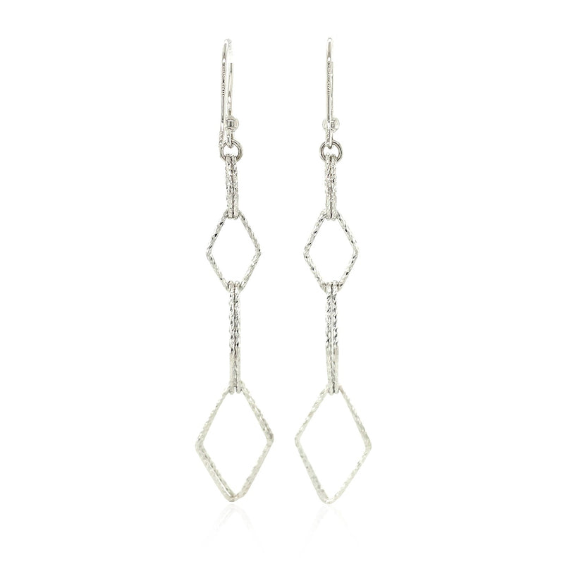 Sterling Silver Textured Interlocking Diamond Motif Dangle Earrings - Premium Earrings - Just $108.99! Shop now at Pulse Designer Fashion