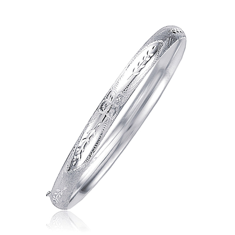 Classic Floral Carved Bangle in 14k White Gold (5.0mm) - Premium Bangles - Just $858.99! Shop now at Pulse Designer Fashion