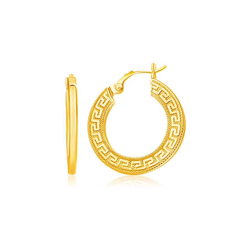 14k Yellow Gold Greek Key Medium Hoop Earrings with Flat Sides - Premium Earrings - Just $438.99! Shop now at Pulse Designer Fashion