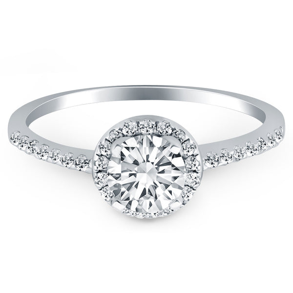 14k White Gold Diamond Halo Collar Engagement Ring - Premium Rings - Just $4291.99! Shop now at Pulse Designer Fashion