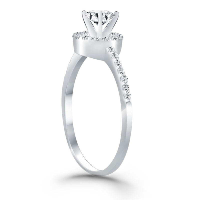 14k White Gold Diamond Halo Collar Engagement Ring - Premium Rings - Just $4291.99! Shop now at Pulse Designer Fashion