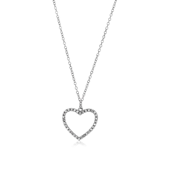 Sterling Silver Heart Necklace with Cubic Zirconias - Premium Necklaces - Just $83.99! Shop now at Pulse Designer Fashion