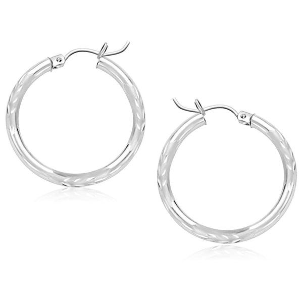 14k White Gold Diamond Cut Hoop Earrings (25 mm) - Premium Earrings - Just $343.99! Shop now at Pulse Designer Fashion