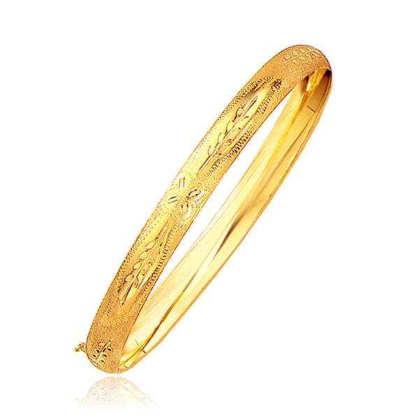 Classic Floral Carved Bangle in 14k Yellow Gold (6.0mm) - Premium Bangles - Just $1205.99! Shop now at Pulse Designer Fashion