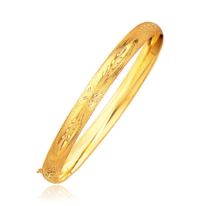 Classic Floral Carved Bangle in 14k Yellow Gold (6.0mm) - Premium Bangles - Just $1205.99! Shop now at Pulse Designer Fashion