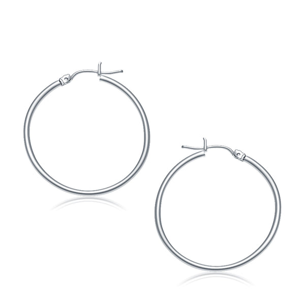 14k White Gold Polished Hoop Earrings (30 mm) - Premium Earrings - Just $257.99! Shop now at Pulse Designer Fashion