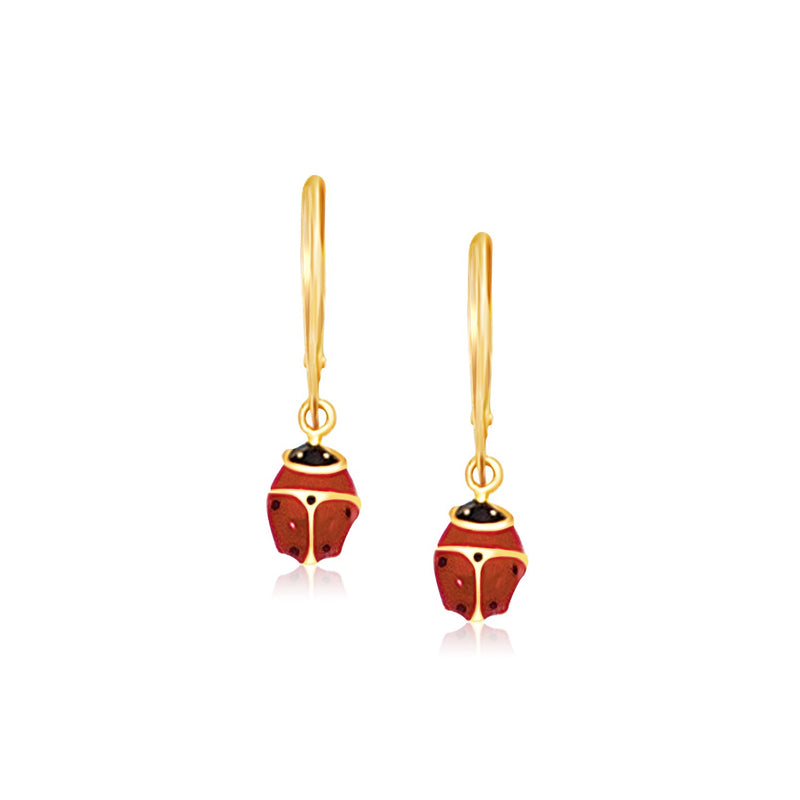 14k Yellow Gold Petite Enamel Lady Bug Drop Earrings - Premium Earrings - Just $205.99! Shop now at Pulse Designer Fashion