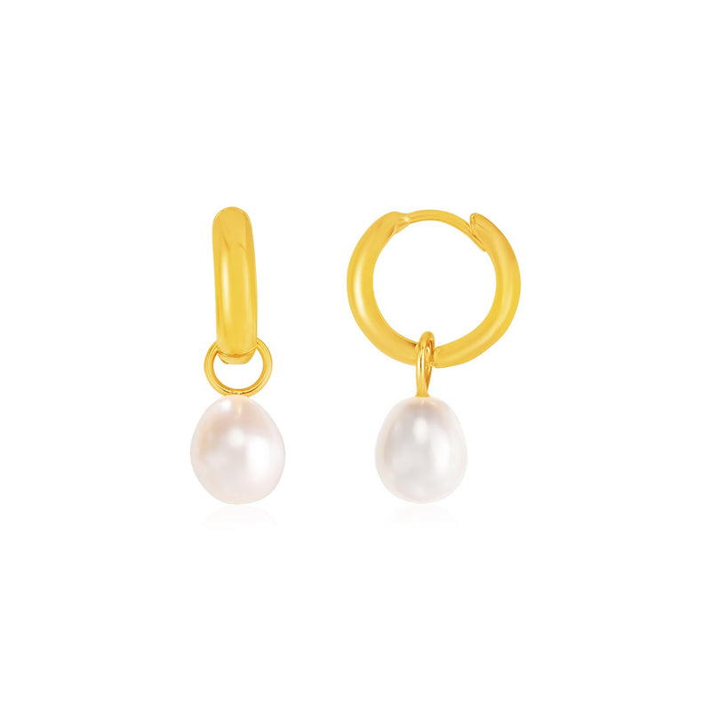 14k Yellow Gold Small Hoop Earrings with Pearls - Premium Earrings - Just $443.99! Shop now at Pulse Designer Fashion