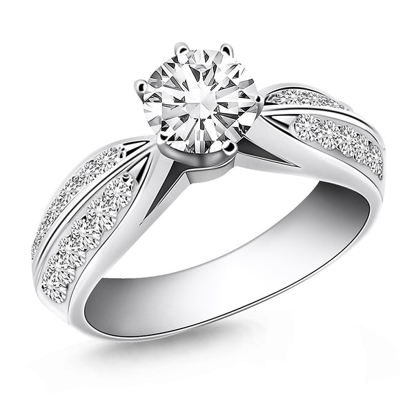 14k White Gold Cathedral Double Row Pave Diamond Engagement Ring - Premium Rings - Just $5732.99! Shop now at Pulse Designer Fashion