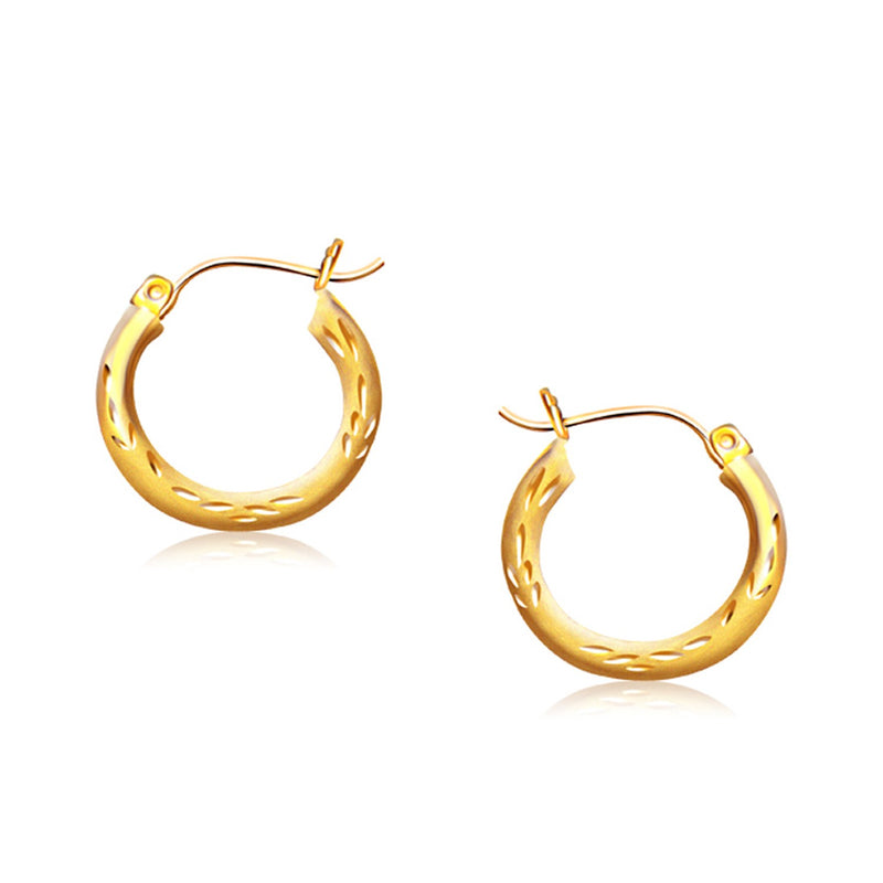 14k Yellow Gold Fancy Diamond Cut Hoop Earrings (5/8 inch Diameter) - Premium Earrings - Just $239.99! Shop now at Pulse Designer Fashion