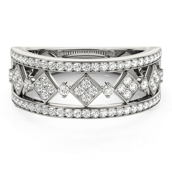 Diamond Studded Square Motif Ring in 14k White Gold (1/2 cttw) - Premium Rings - Just $2627.99! Shop now at Pulse Designer Fashion