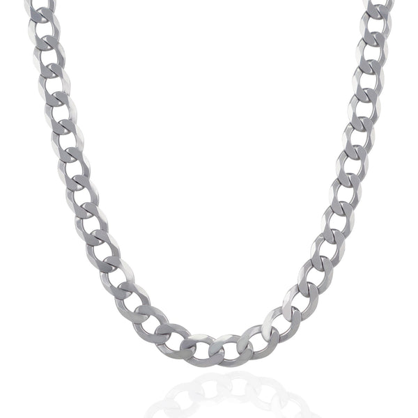 Rhodium Plated 8.4mm Sterling Silver Curb Style Chain - Premium Chains - Just $246.99! Shop now at Pulse Designer Fashion