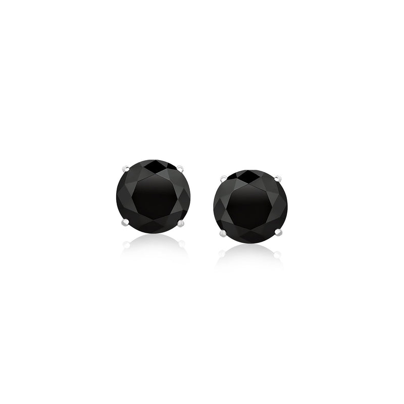 14k White Gold Stud Earrings with Black 6mm Faceted Cubic Zirconia - Premium Earrings - Just $106.99! Shop now at Pulse Designer Fashion