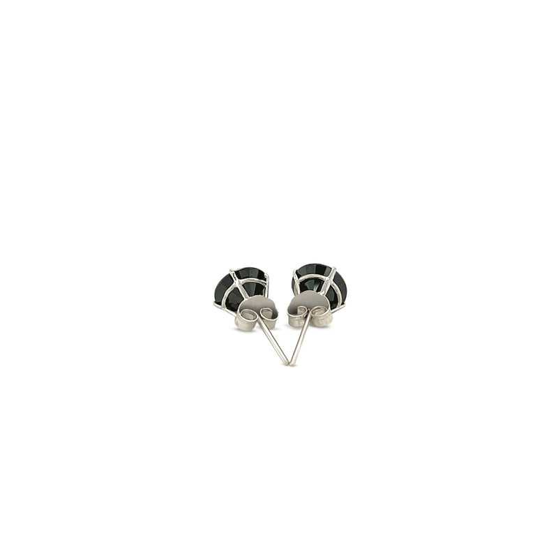 14k White Gold Stud Earrings with Black 6mm Faceted Cubic Zirconia - Premium Earrings - Just $106.99! Shop now at Pulse Designer Fashion