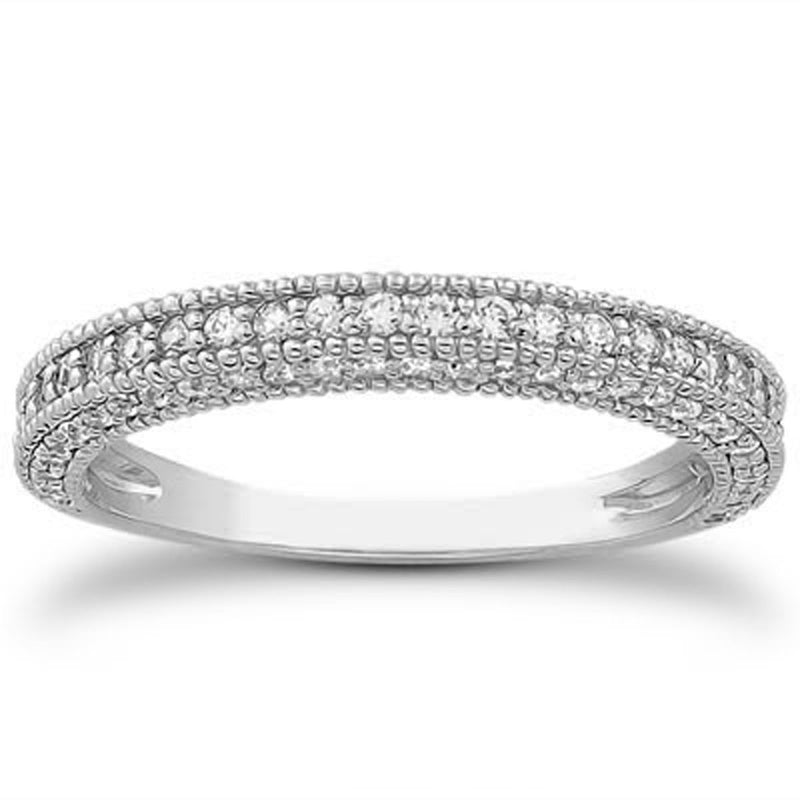 14k White Gold Fancy Pave Diamond Milgrain Textured Wedding Ring Band - Premium Rings - Just $3385.99! Shop now at Pulse Designer Fashion