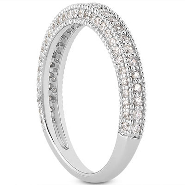 14k White Gold Fancy Pave Diamond Milgrain Textured Wedding Ring Band - Premium Rings - Just $3385.99! Shop now at Pulse Designer Fashion