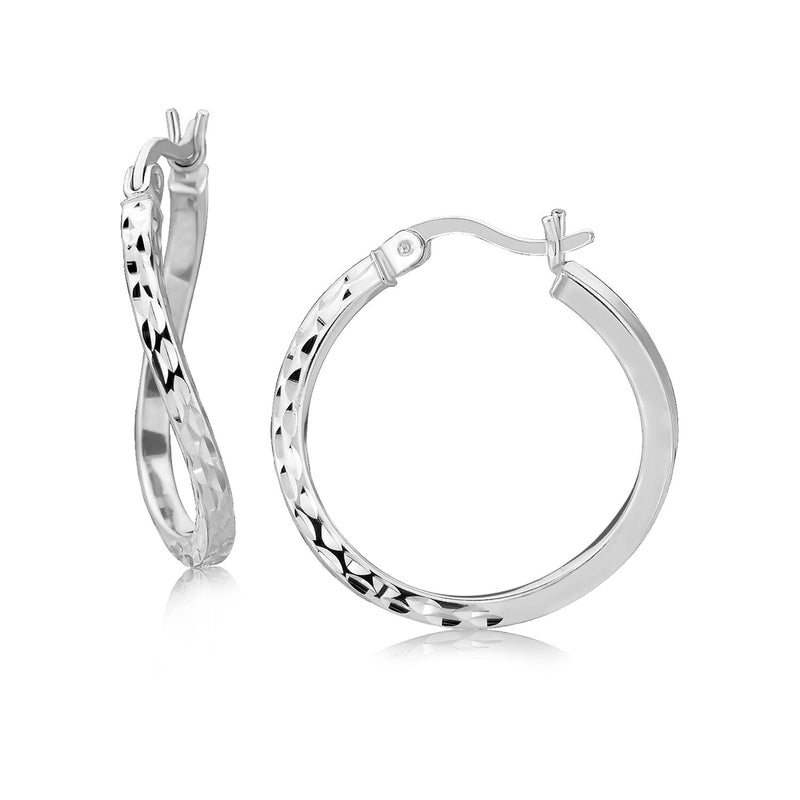 Sterling Silver Rhodium Plated Twist Style Hoop Diamond Cut Earrings (20mm) - Premium Earrings - Just $46.99! Shop now at Pulse Designer Fashion