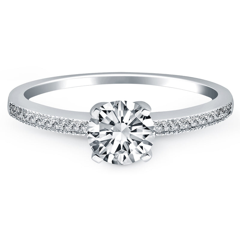 14k White Gold Classic Diamond Pave Solitaire Engagement Ring - Premium Rings - Just $3207.99! Shop now at Pulse Designer Fashion