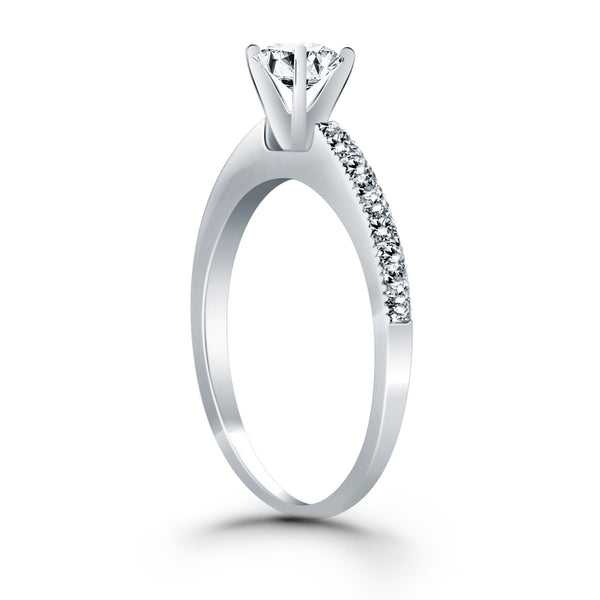 14k White Gold Classic Diamond Pave Solitaire Engagement Ring - Premium Rings - Just $3207.99! Shop now at Pulse Designer Fashion