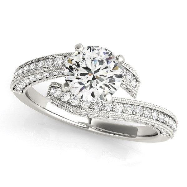 14k White Gold Round Diamond Bypass Style Engagement Ring (1 1/2 cttw) - Premium Rings - Just $7989.99! Shop now at Pulse Designer Fashion