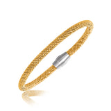 Sterling Silver Rhodium Plated Yellow Gold Plated Popcorn Motif Bangle - Premium Bangles - Just $136.99! Shop now at Pulse Designer Fashion