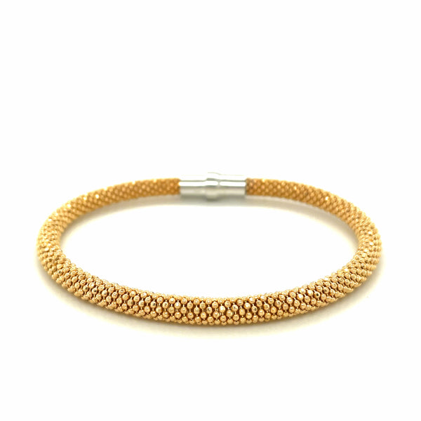 Sterling Silver Rhodium Plated Yellow Gold Plated Popcorn Motif Bangle - Premium Bangles - Just $136.99! Shop now at Pulse Designer Fashion