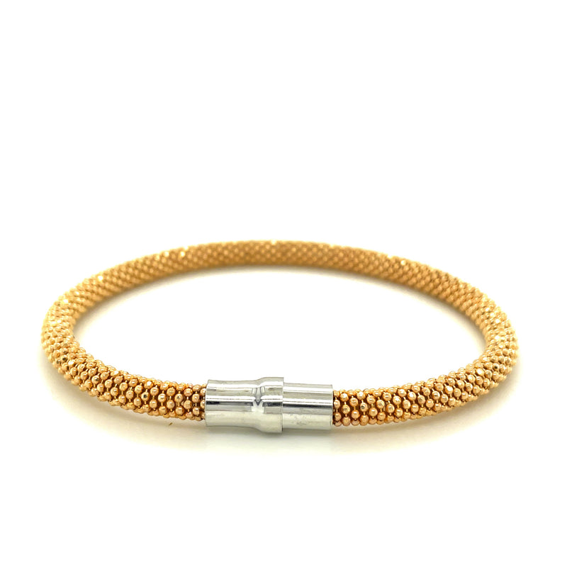 Sterling Silver Rhodium Plated Yellow Gold Plated Popcorn Motif Bangle - Premium Bangles - Just $136.99! Shop now at Pulse Designer Fashion