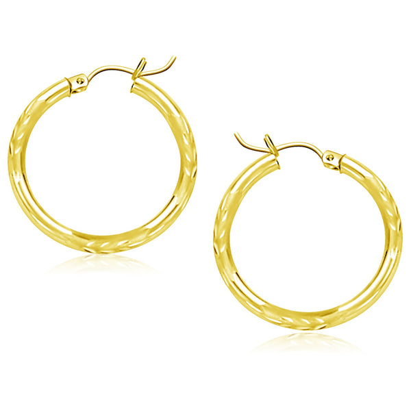 14k Yellow Gold Diamond Cut Hoop Earrings (25mm) - Premium Earrings - Just $313.99! Shop now at Pulse Designer Fashion