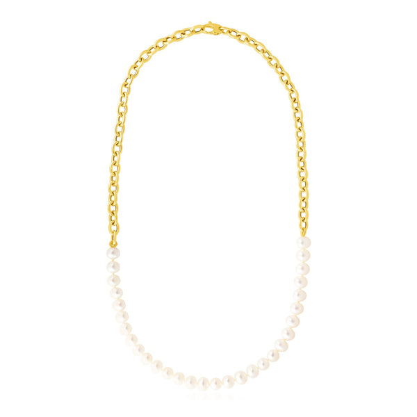 14k Yellow Gold Oval Chain Necklace with Pearls - Premium Necklaces - Just $1313.99! Shop now at Pulse Designer Fashion