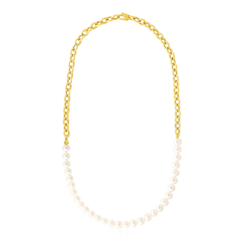 14k Yellow Gold Oval Chain Necklace with Pearls - Premium Necklaces - Just $1313.99! Shop now at Pulse Designer Fashion