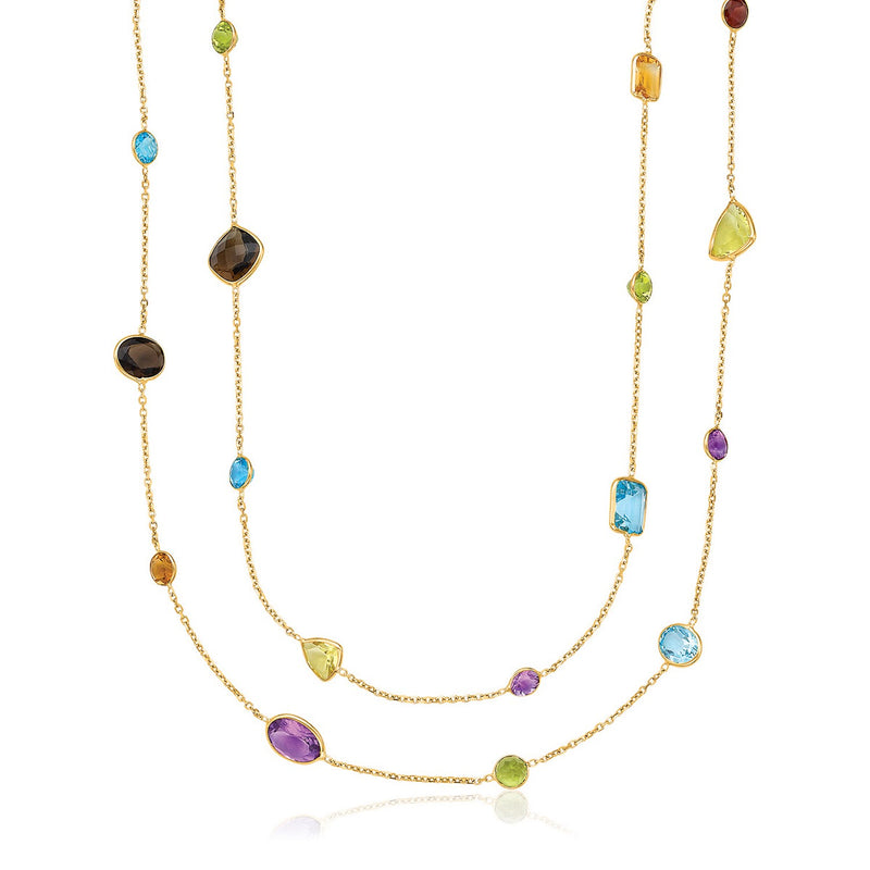 14k Yellow Gold Double Layer Multi Gem Necklace - Premium Necklaces - Just $1785.99! Shop now at Pulse Designer Fashion