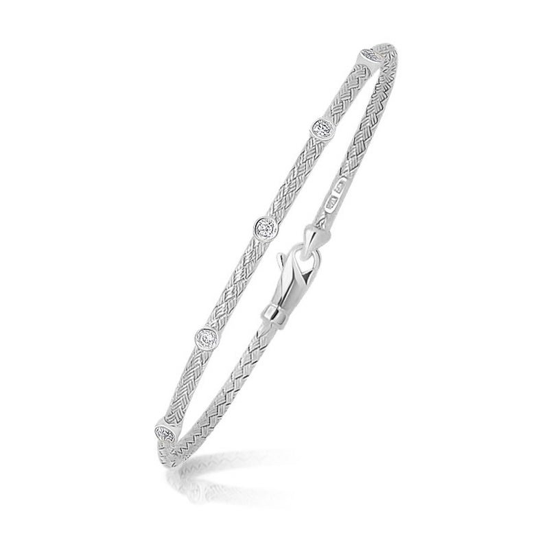 14k White Gold Diamond Accent Station Basket Weave Bracelet - Premium Bracelets - Just $1493.99! Shop now at Pulse Designer Fashion