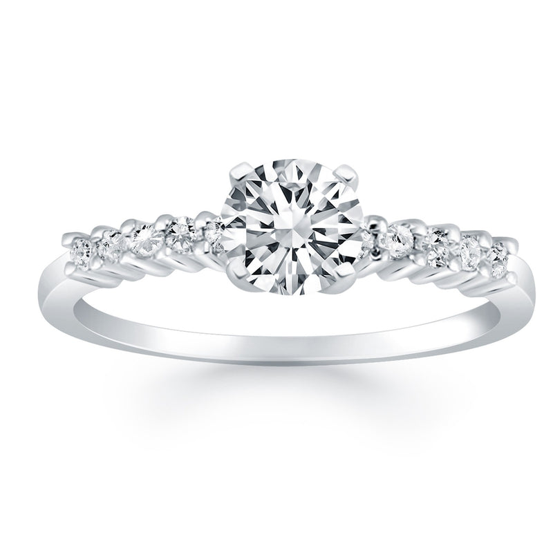 14k White Gold Shared Prong Accent Diamond Engagement Ring - Premium Rings - Just $3712.99! Shop now at Pulse Designer Fashion